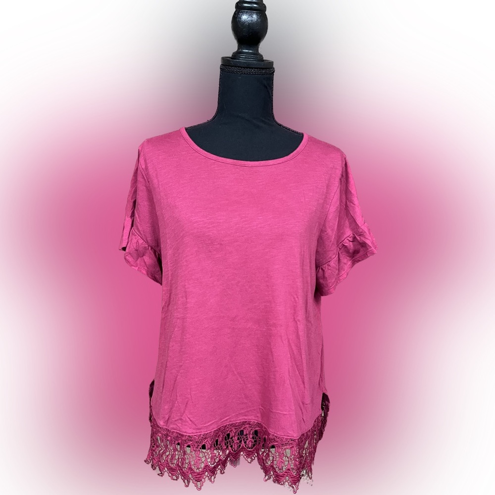 Arizona Cranberry Tee-Shirt Crocheted trim Girls Plus Size, 3 XL 22.5 Cranberry